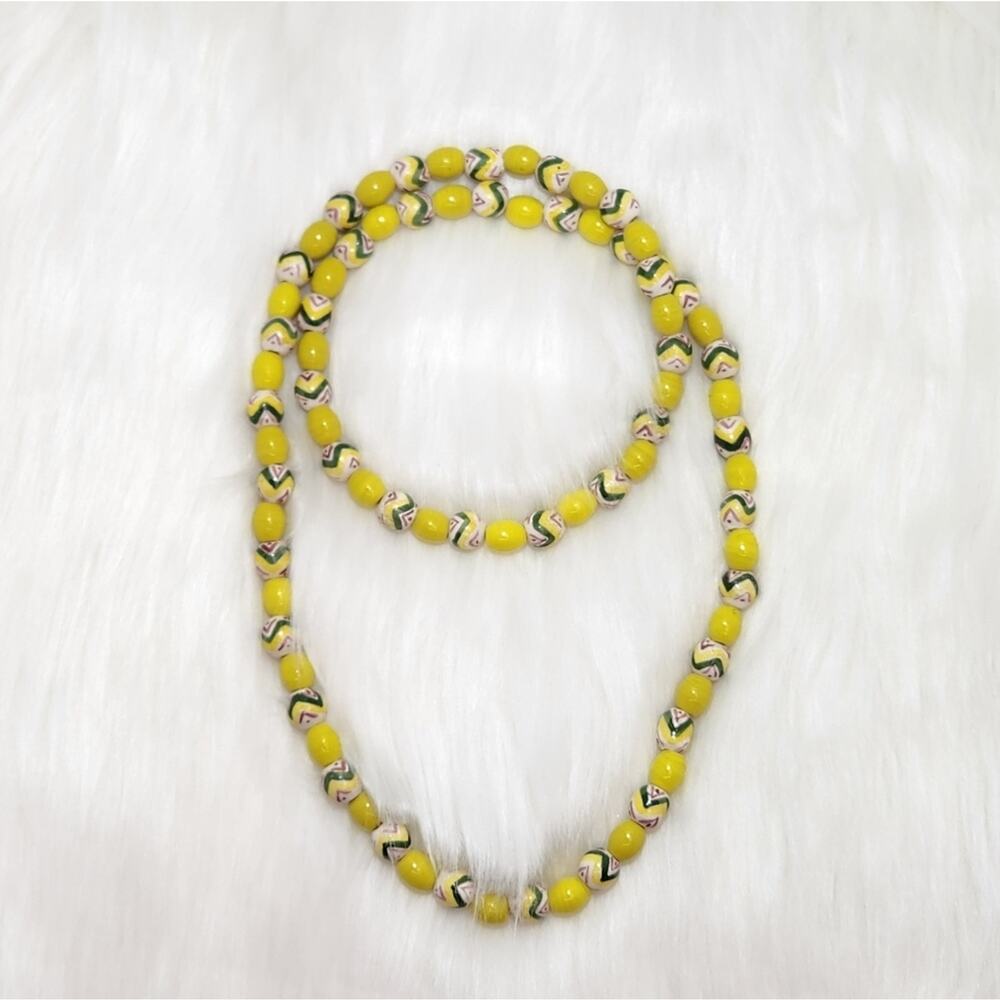 Yellow Hand Painted Ceramic Bead Necklace Boho Statement Summer Beach Boho Chic - Picture 2 of 4